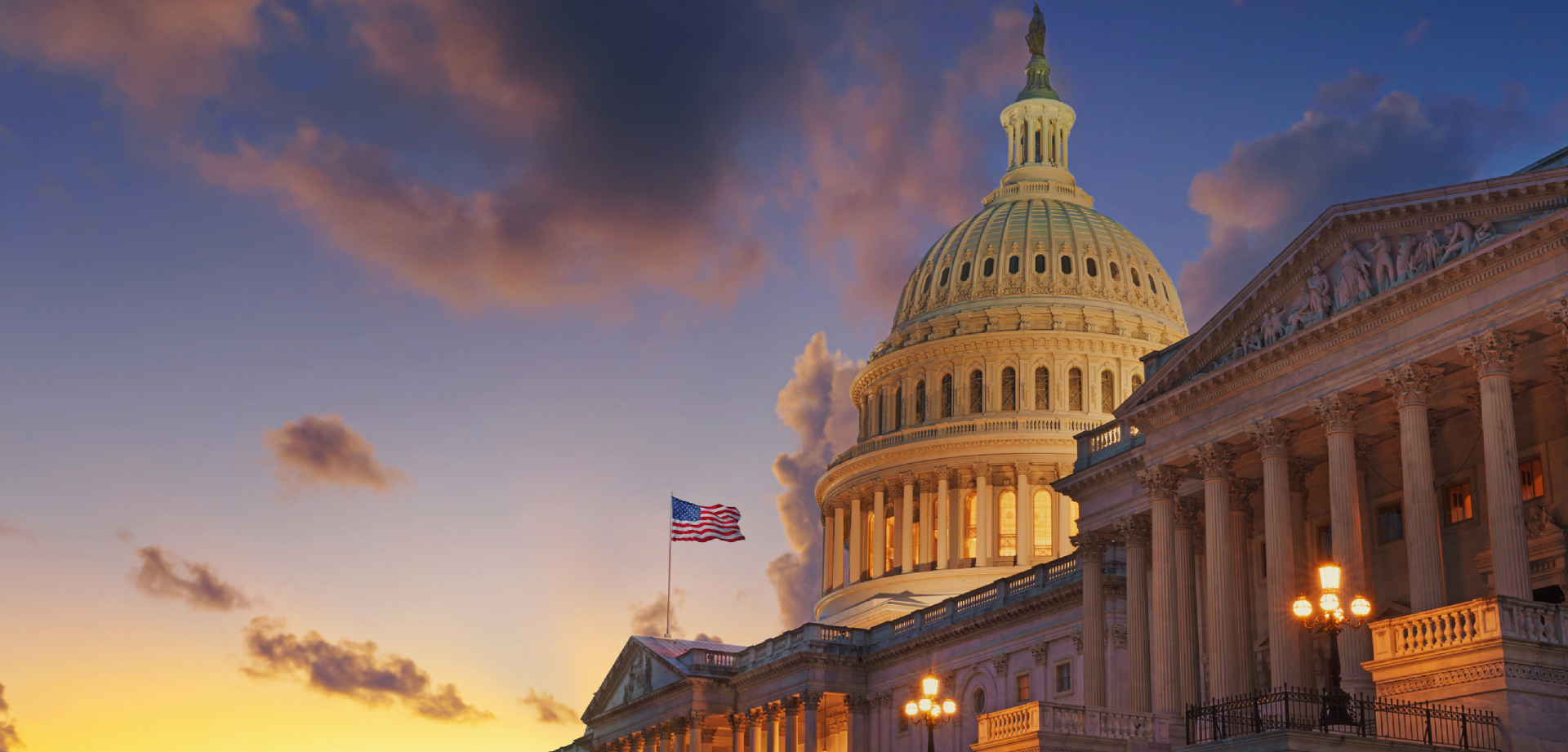 US Capitol building at sunset, Washington DC, USA.