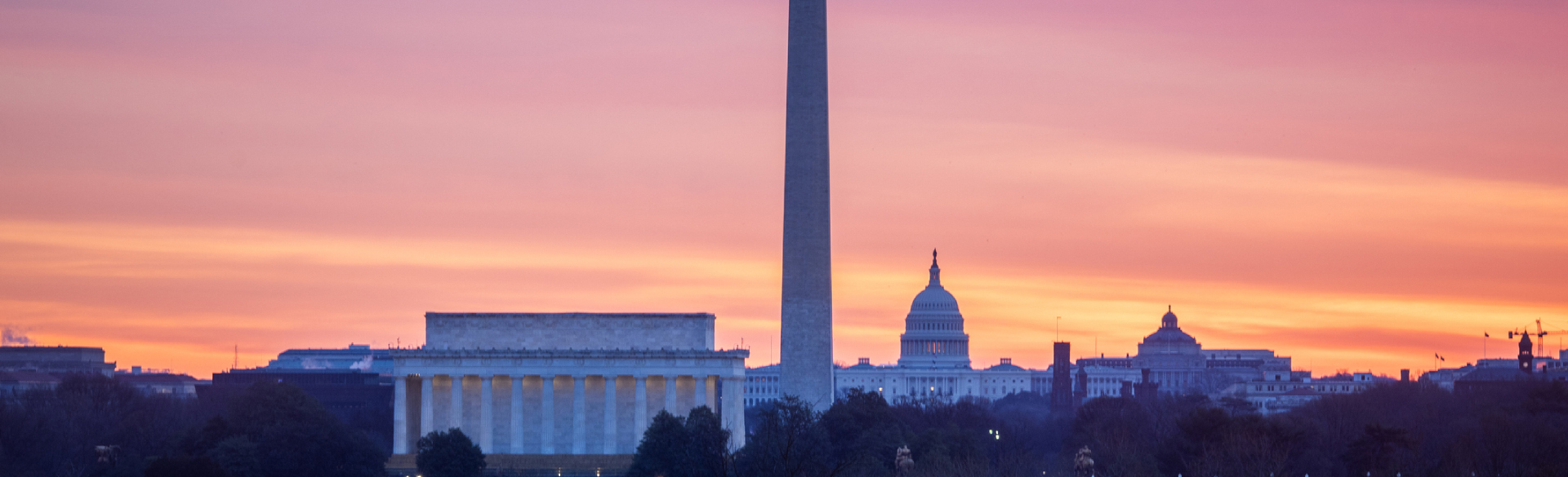 Vibrant sunrise over the National Mall, Washington DC