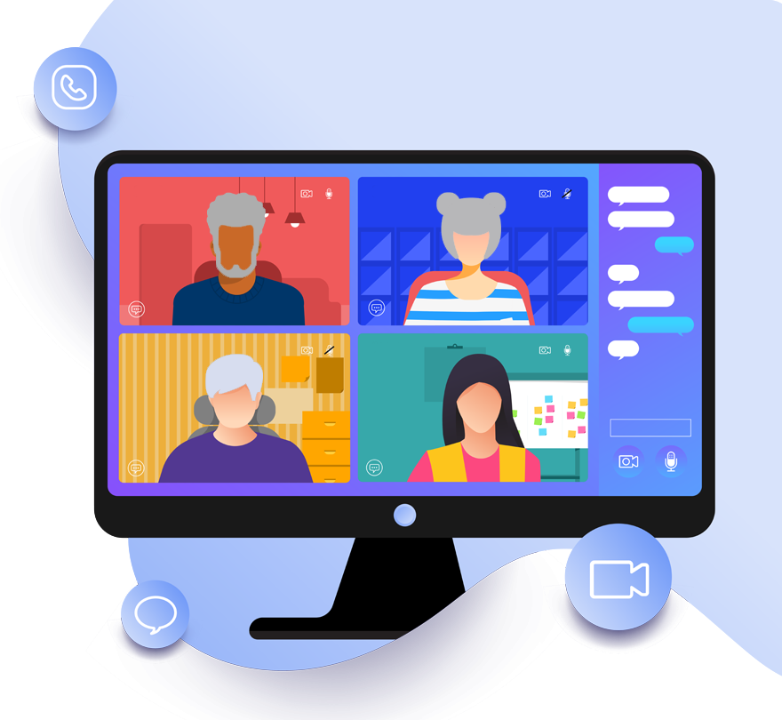 Illustration of a monitor showing multiple virtual users.